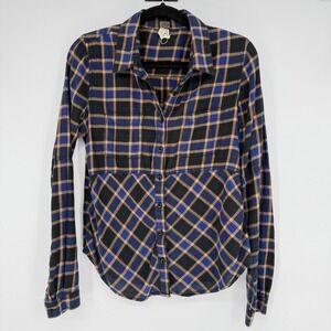 WE THE FREE Womens Plaid Flannel Shirt Blue Black Long Sleeve Button Up Size S